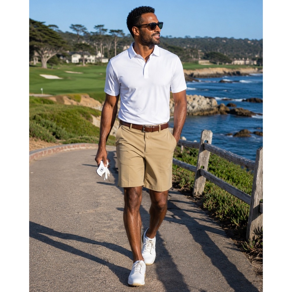 BCG Golf Shorts Men 40 Tan Khaki Performance Stretch 9" Inseam Flat Front Casual